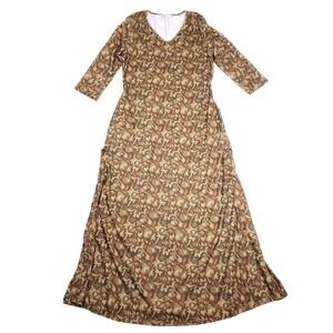 MissLook Boho Floral Maxi Dress Brown  V Neck  Ashmore Cottagecore Womens Large